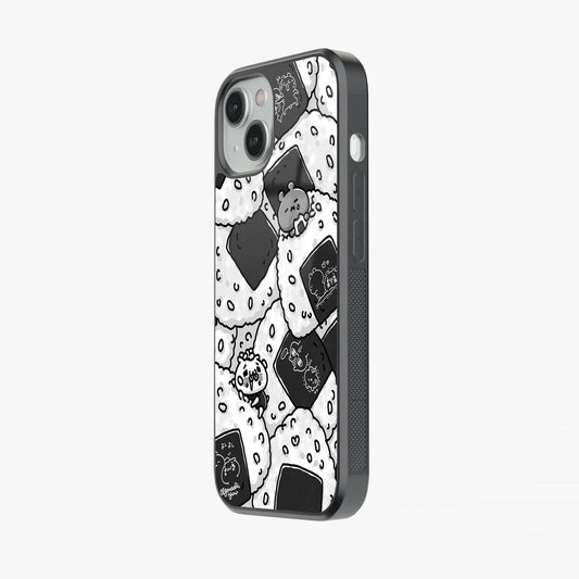 Kawaii Onigiri Bears Black & White Cartoon Abstract Glass Case