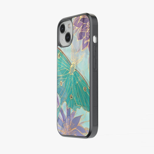 Lunar Elegance Golden Moth & Bloom Glass Case