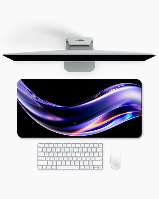 Abstract Fluid Holographic Iridescent Purple Curved Wave Desk Mat