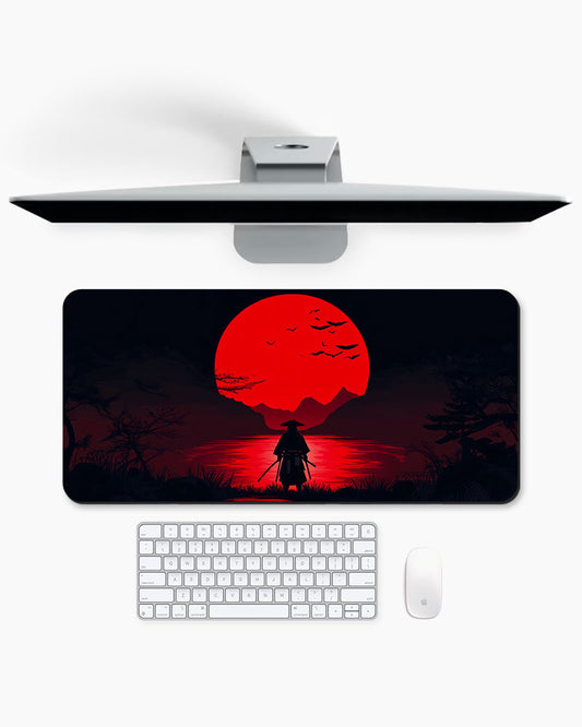 Samurai Standing Front Setting Sun Desk Mat