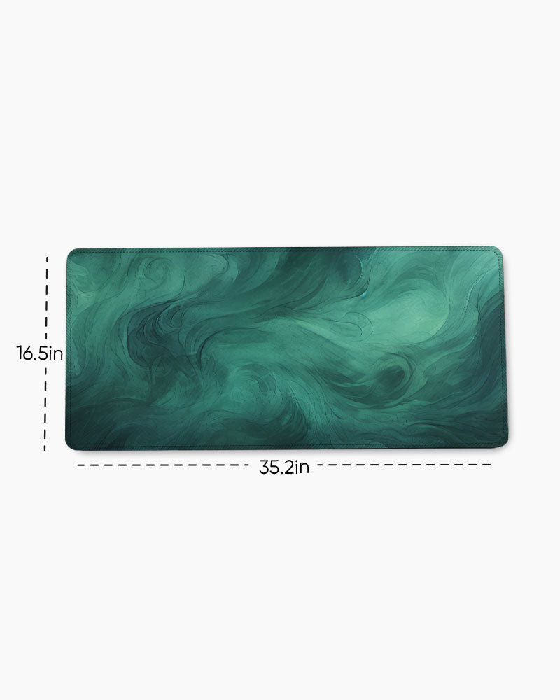 Dark Green Watercolor Texture with Black Swirls Desk Mat