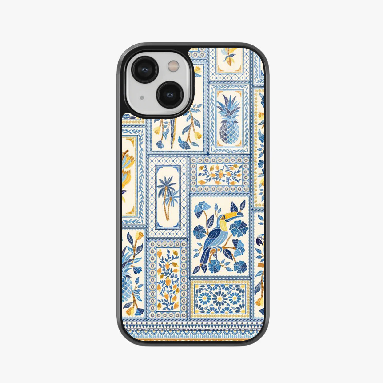 Parrots & Palms in Blue & Gold Abstract Glass Case