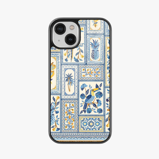 Parrots & Palms in Blue & Gold Abstract Glass Case