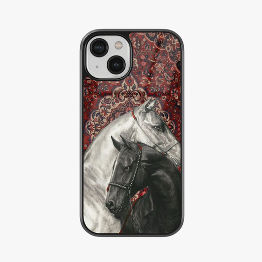 Regal Stallions & Persian Tapestry Abstract Glass Case