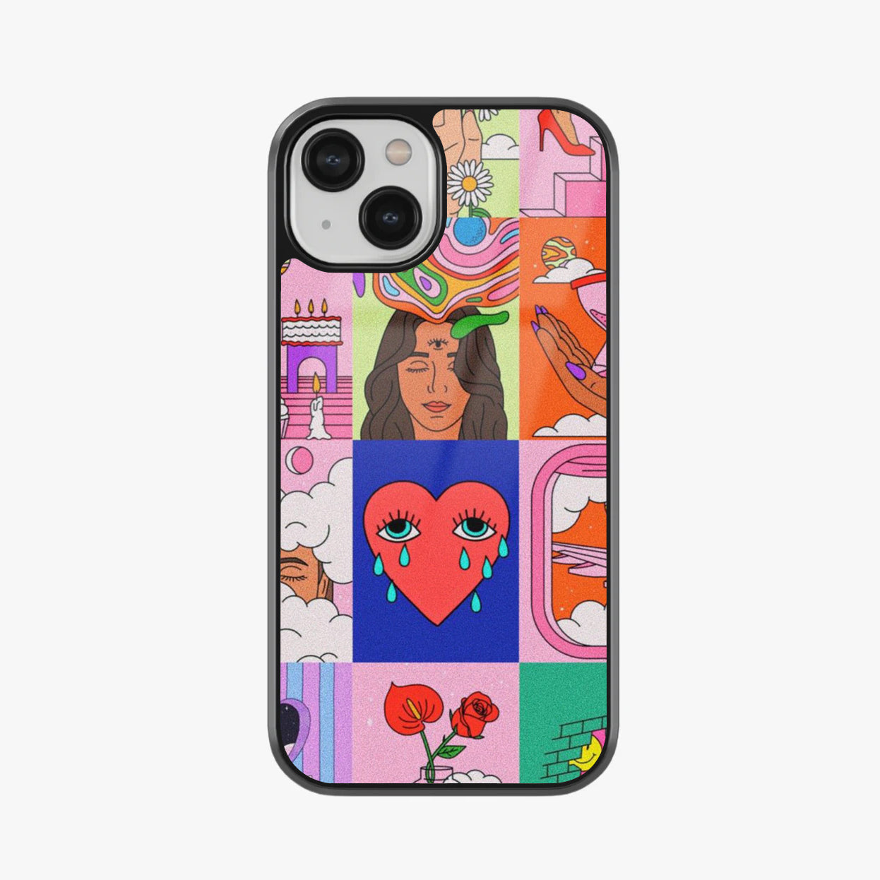 Cosmic Pop Surreal Dreams in Vivid Frames Abstract Glass Case