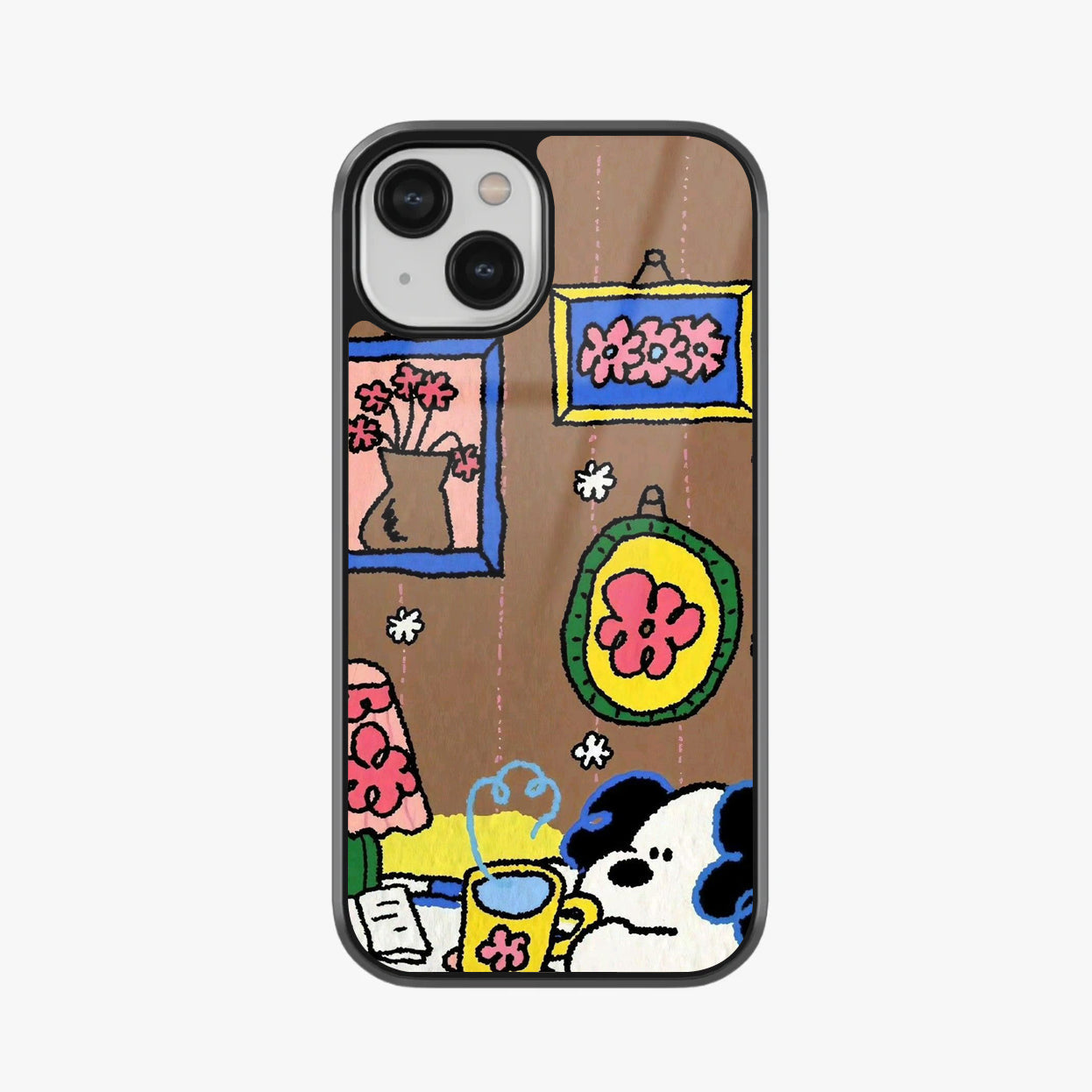 Doodle Dog & Flower Frame Abstract Glass Case