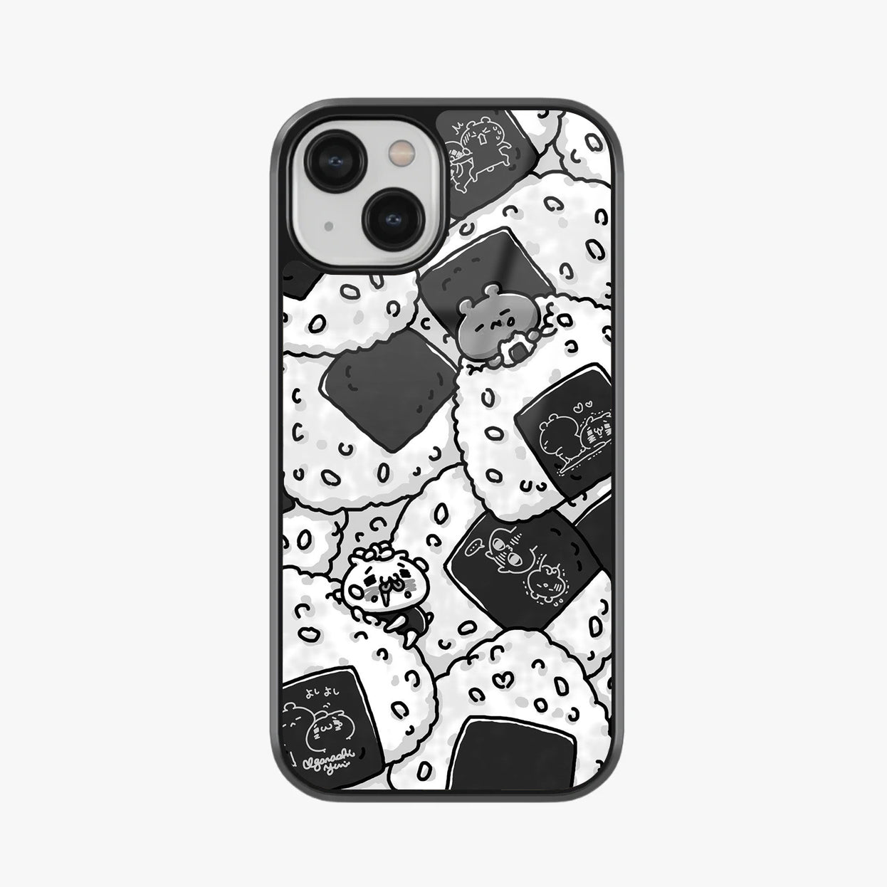 Kawaii Onigiri Bears Black & White Cartoon Abstract Glass Case