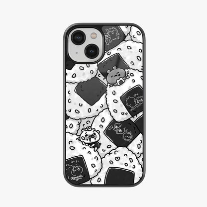 Kawaii Onigiri Bears Black & White Cartoon Abstract Glass Case