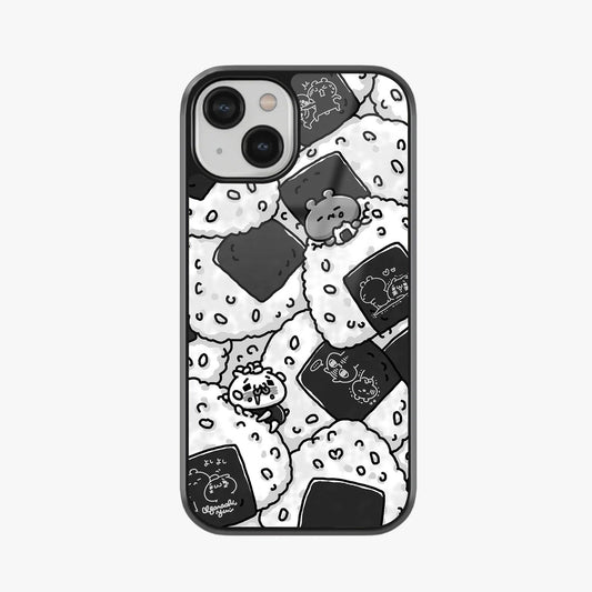 Kawaii Onigiri Bears Black & White Cartoon Abstract Glass Case