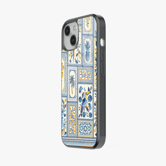 Parrots & Palms in Blue & Gold Abstract Glass Case