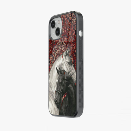 Regal Stallions & Persian Tapestry Abstract Glass Case