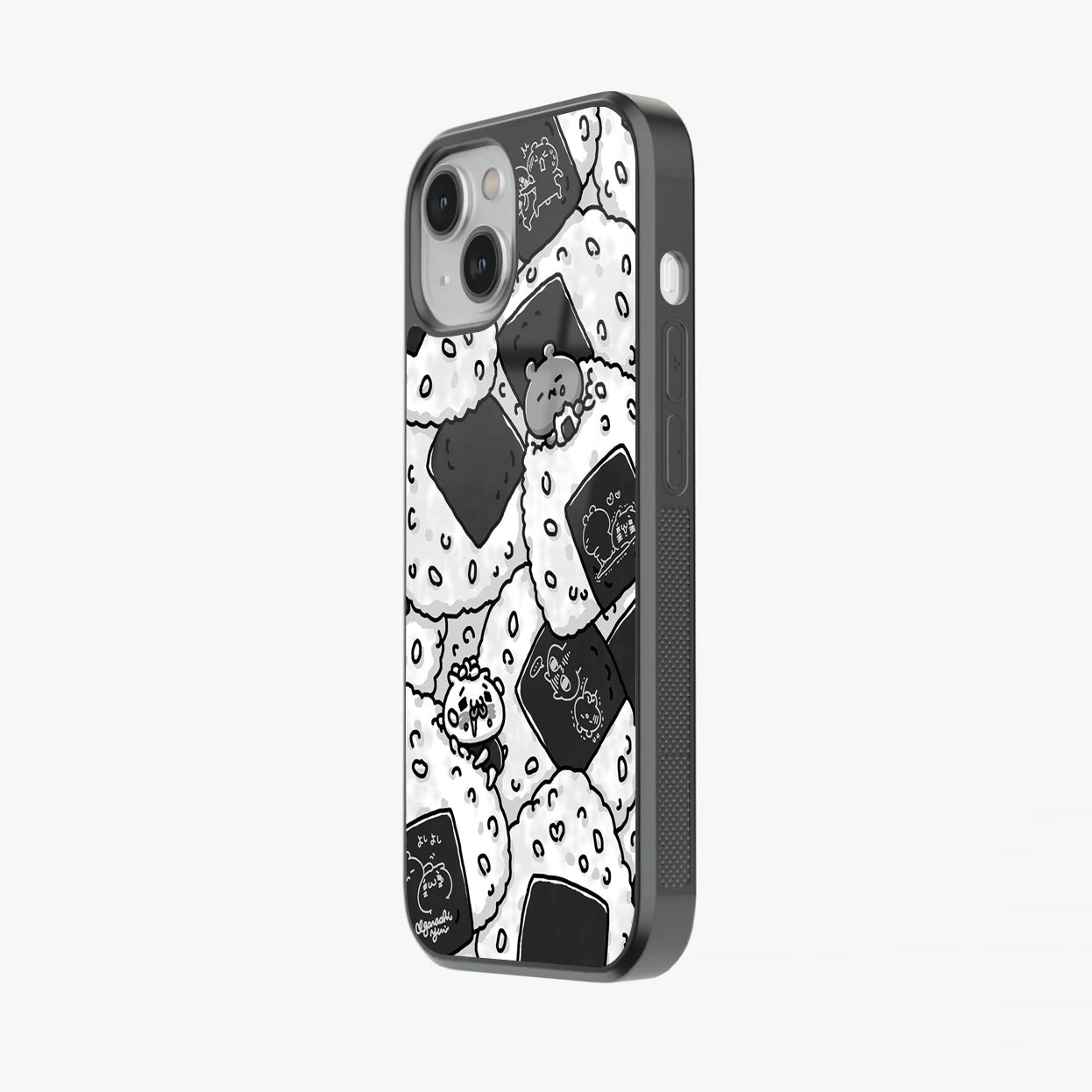 Kawaii Onigiri Bears Black & White Cartoon Abstract Glass Case