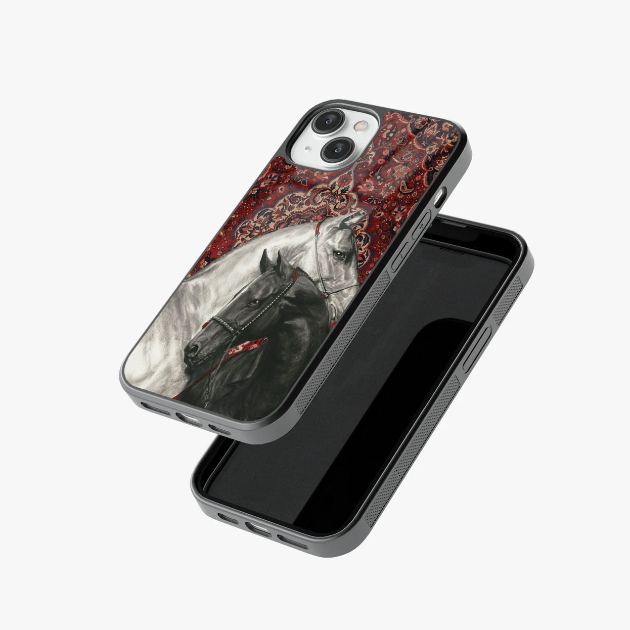 Regal Stallions & Persian Tapestry Abstract Glass Case