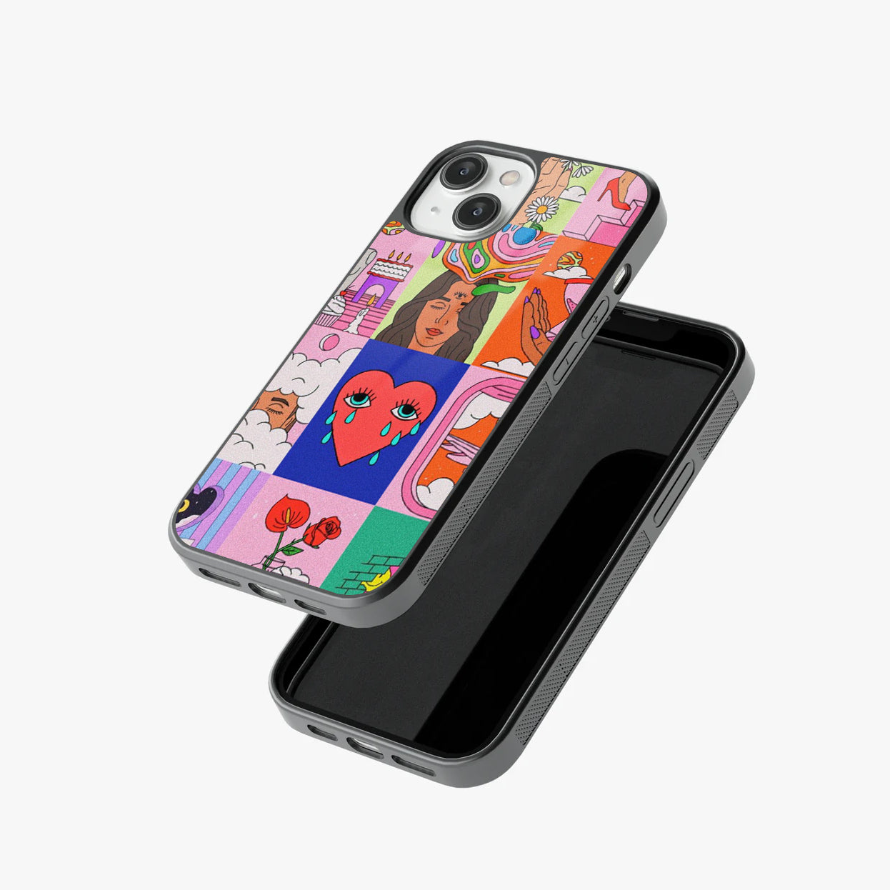 Cosmic Pop Surreal Dreams in Vivid Frames Abstract Glass Case