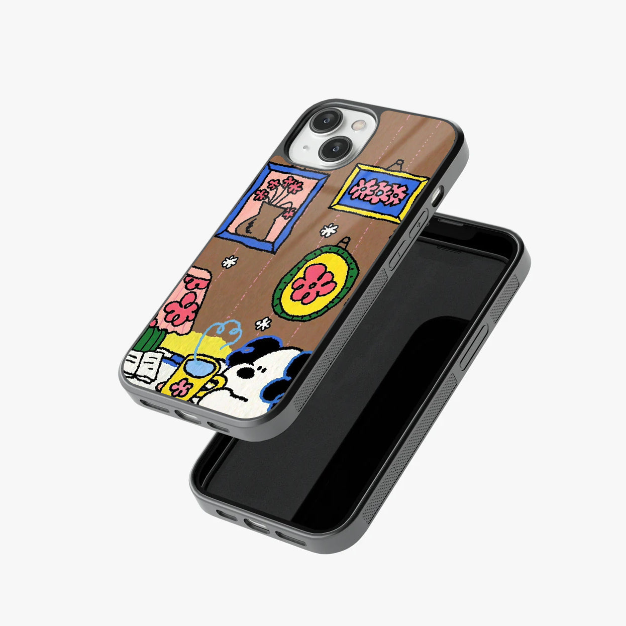 Doodle Dog & Flower Frame Abstract Glass Case