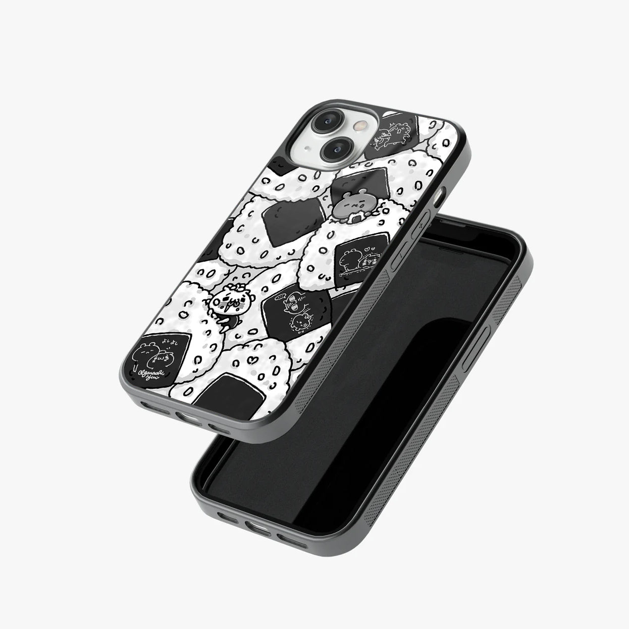 Kawaii Onigiri Bears Black & White Cartoon Abstract Glass Case
