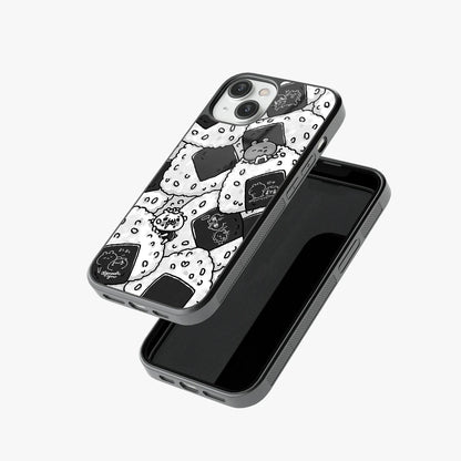 Kawaii Onigiri Bears Black & White Cartoon Abstract Glass Case