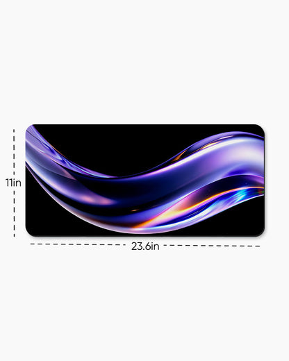 Abstract Fluid Holographic Iridescent Purple Curved Wave Desk Mat