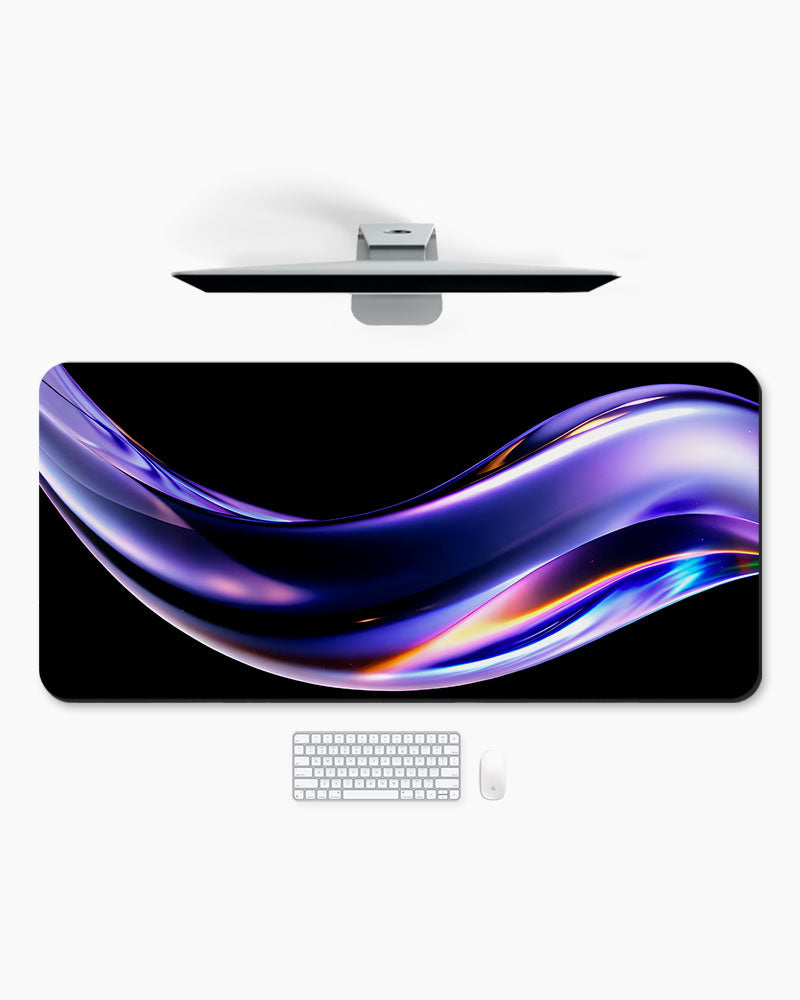 Abstract Fluid Holographic Iridescent Purple Curved Wave Desk Mat