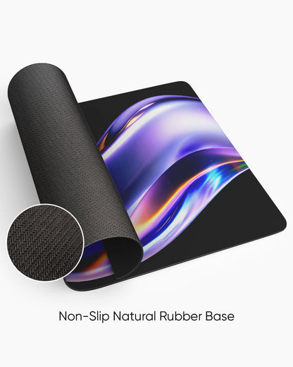 Abstract Fluid Holographic Iridescent Purple Curved Wave Desk Mat