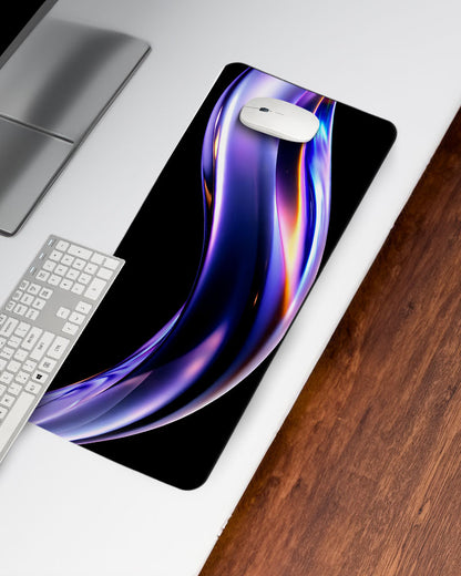 Abstract Fluid Holographic Iridescent Purple Curved Wave Desk Mat