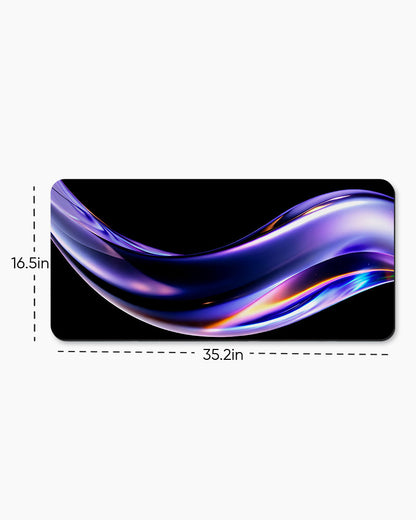 Abstract Fluid Holographic Iridescent Purple Curved Wave Desk Mat