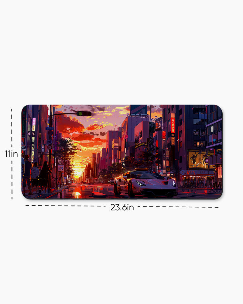 Anime car in the city Desk Mat
