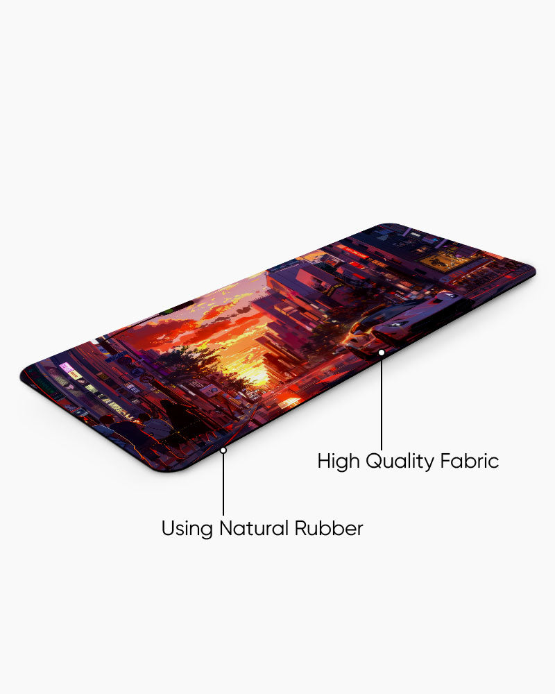 Anime car in the city Desk Mat