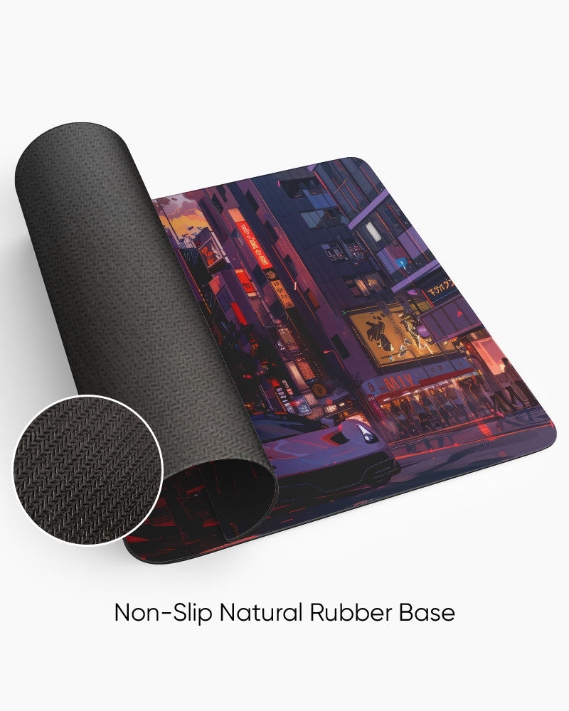 Anime car in the city Desk Mat