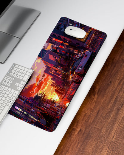 Anime car in the city Desk Mat
