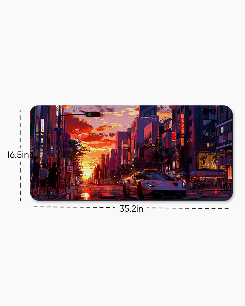 Anime car in the city Desk Mat