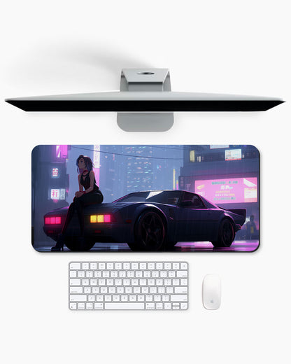 Cartoon woman Sitting Car Desk Mat