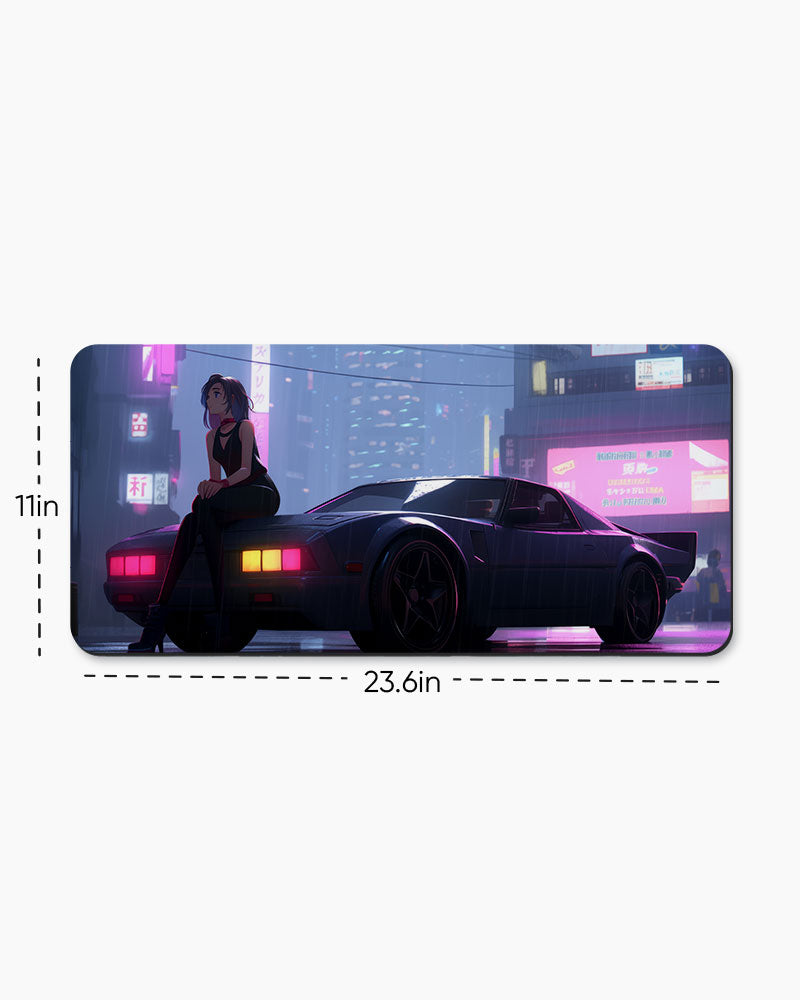 Cartoon woman Sitting Car Desk Mat