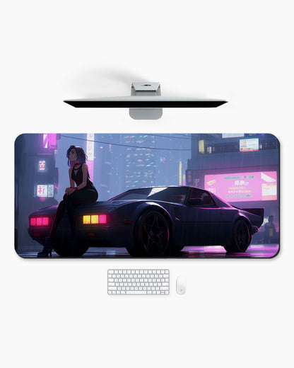 Cartoon woman Sitting Car Desk Mat