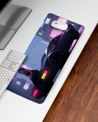 Cartoon woman Sitting Car Desk Mat