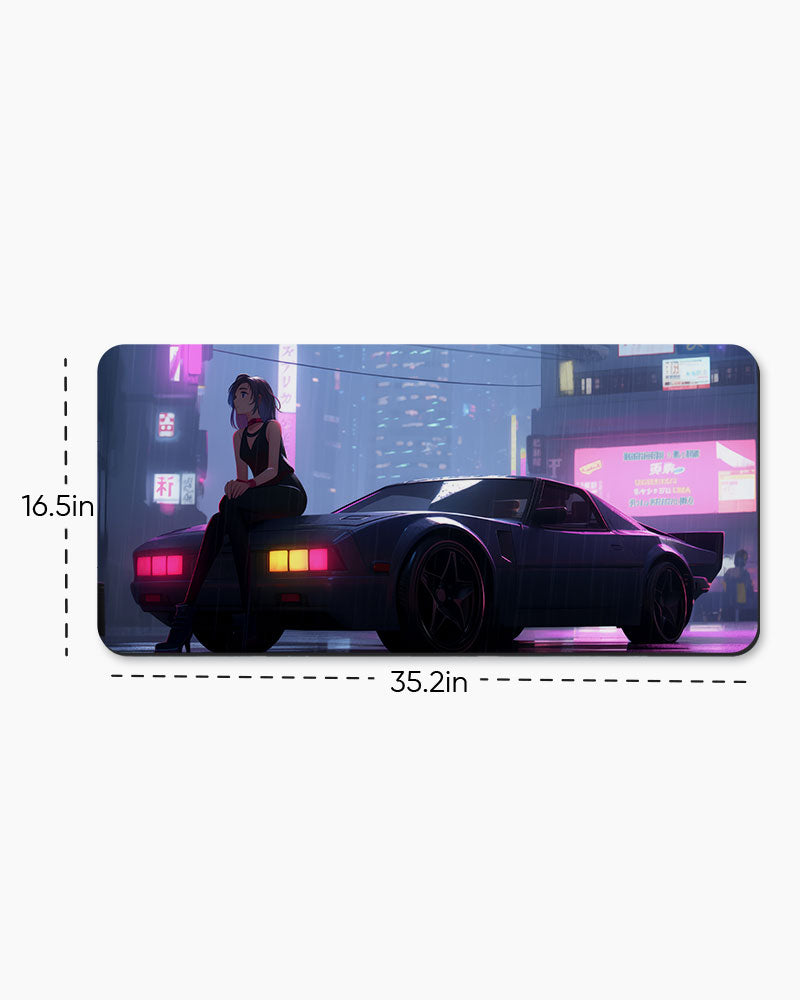 Cartoon woman Sitting Car Desk Mat