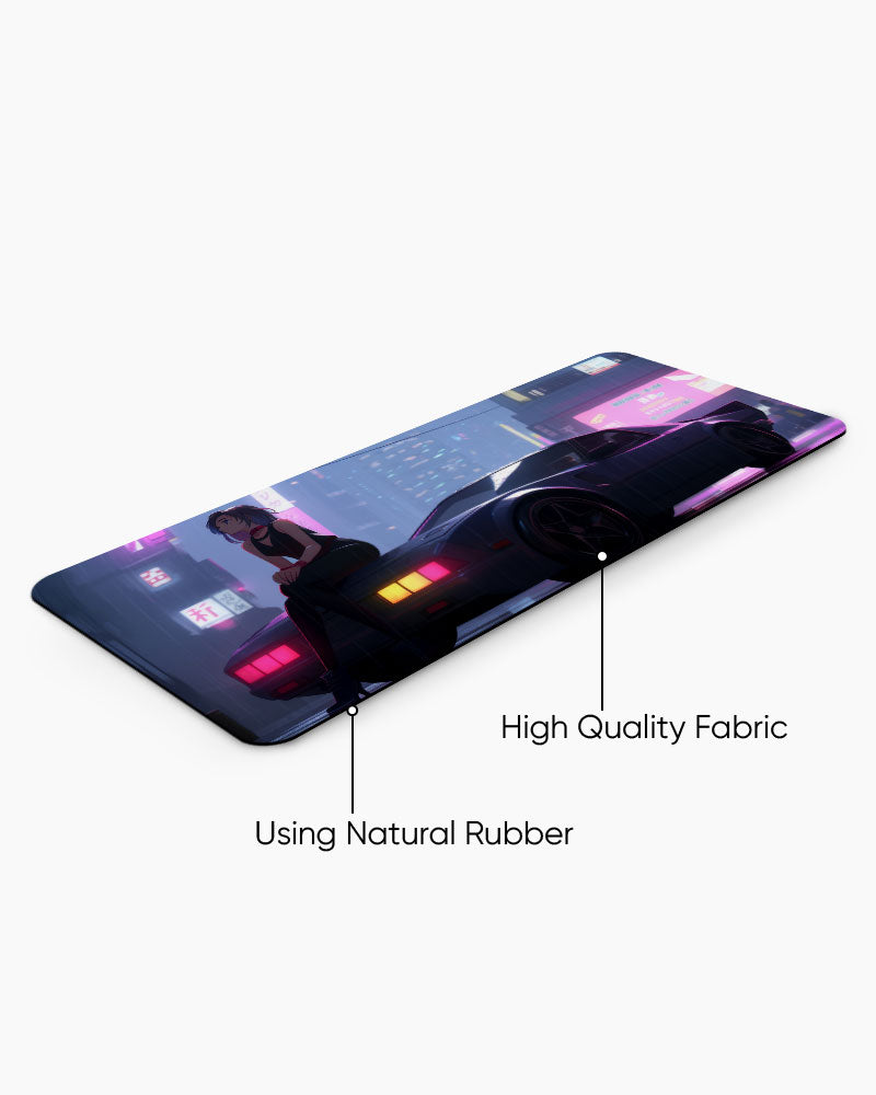 Cartoon woman Sitting Car Desk Mat