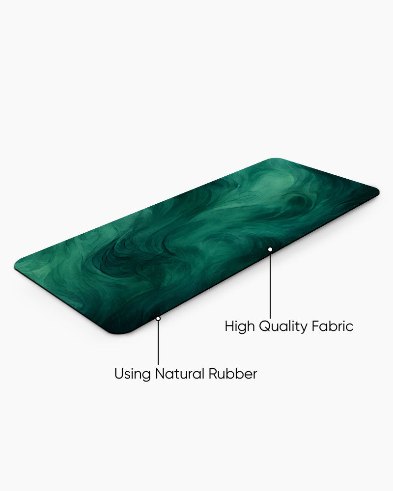 Dark Green Watercolor Texture with Black Swirls Desk Mat