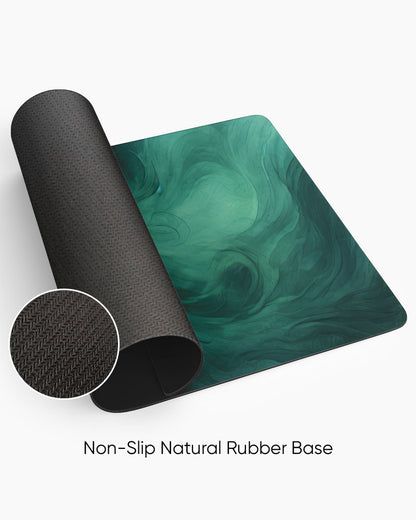 Dark Green Watercolor Texture with Black Swirls Desk Mat