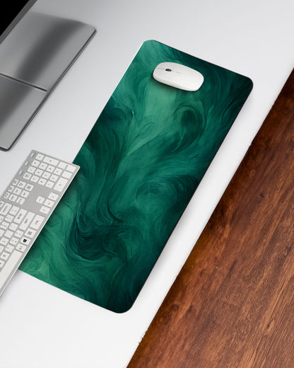 Dark Green Watercolor Texture with Black Swirls Desk Mat