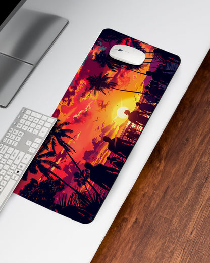 Hawaii Illustration Retro Comic Style Desk Mat