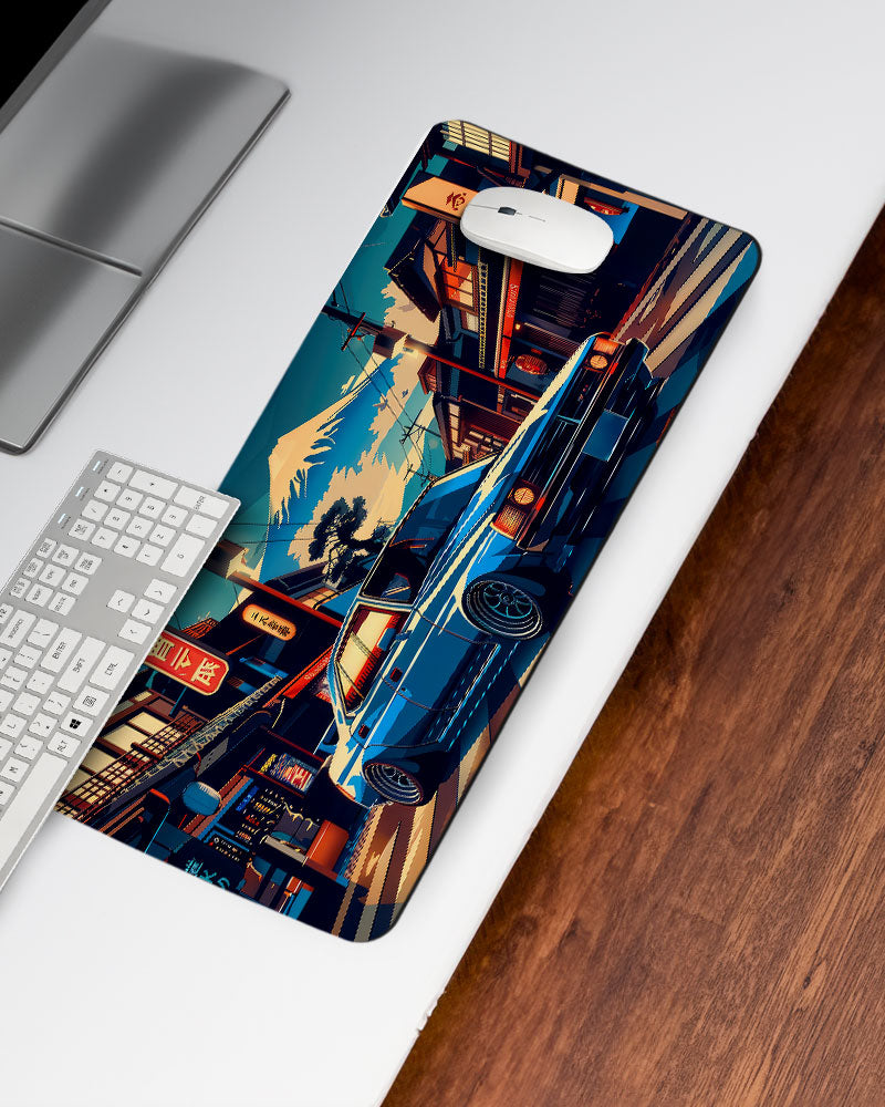 Japanese Car In The City Desk Mat