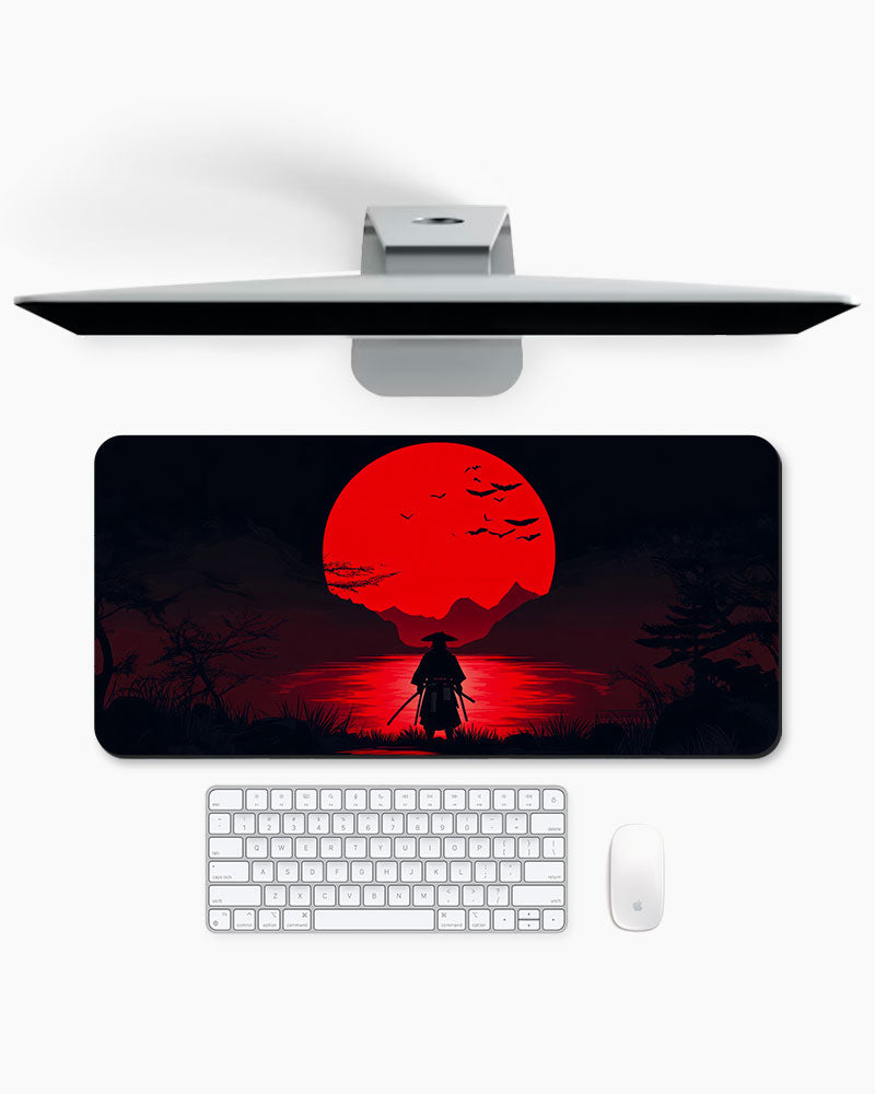 Samurai Standing Front Setting Sun Desk Mat