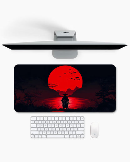 Samurai Standing Front Setting Sun Desk Mat