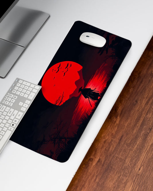 Samurai Standing Front Setting Sun Desk Mat