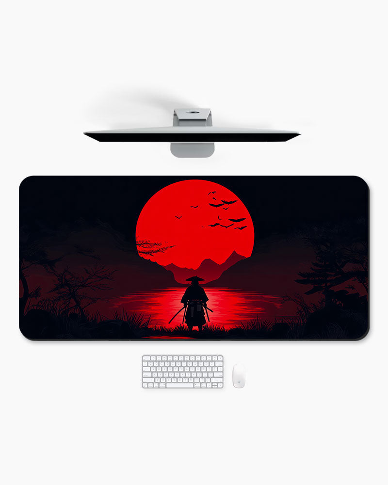 Samurai Standing Front Setting Sun Desk Mat