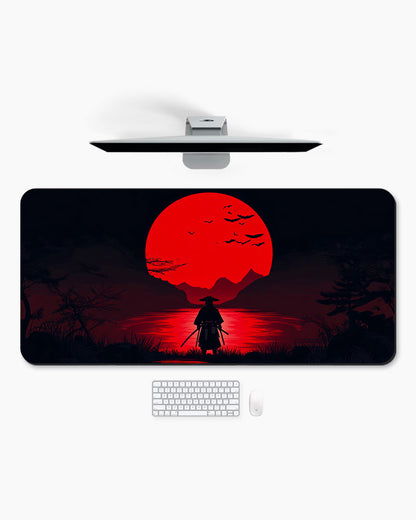 Samurai Standing Front Setting Sun Desk Mat