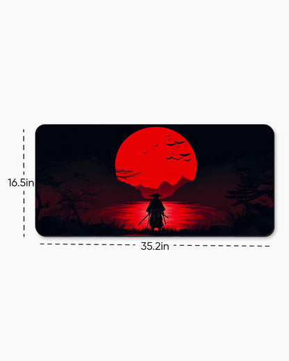 Samurai Standing Front Setting Sun Desk Mat