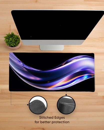 Abstract Fluid Holographic Iridescent Purple Curved Wave Desk Mat