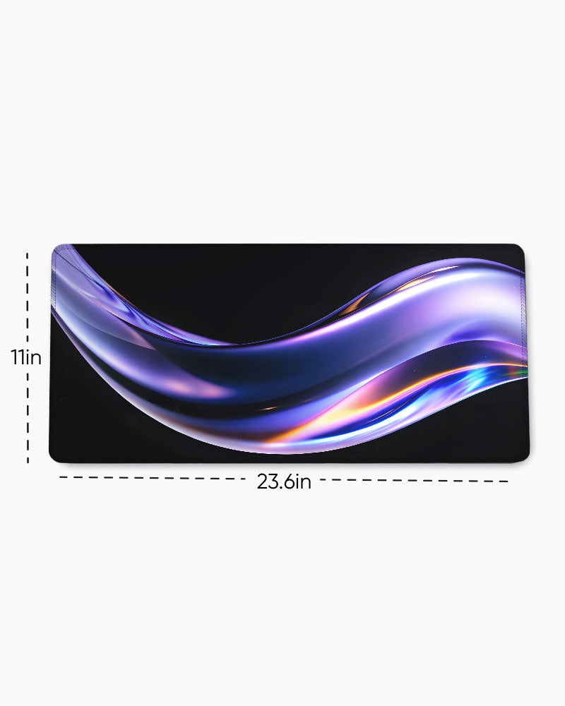 Abstract Fluid Holographic Iridescent Purple Curved Wave Desk Mat